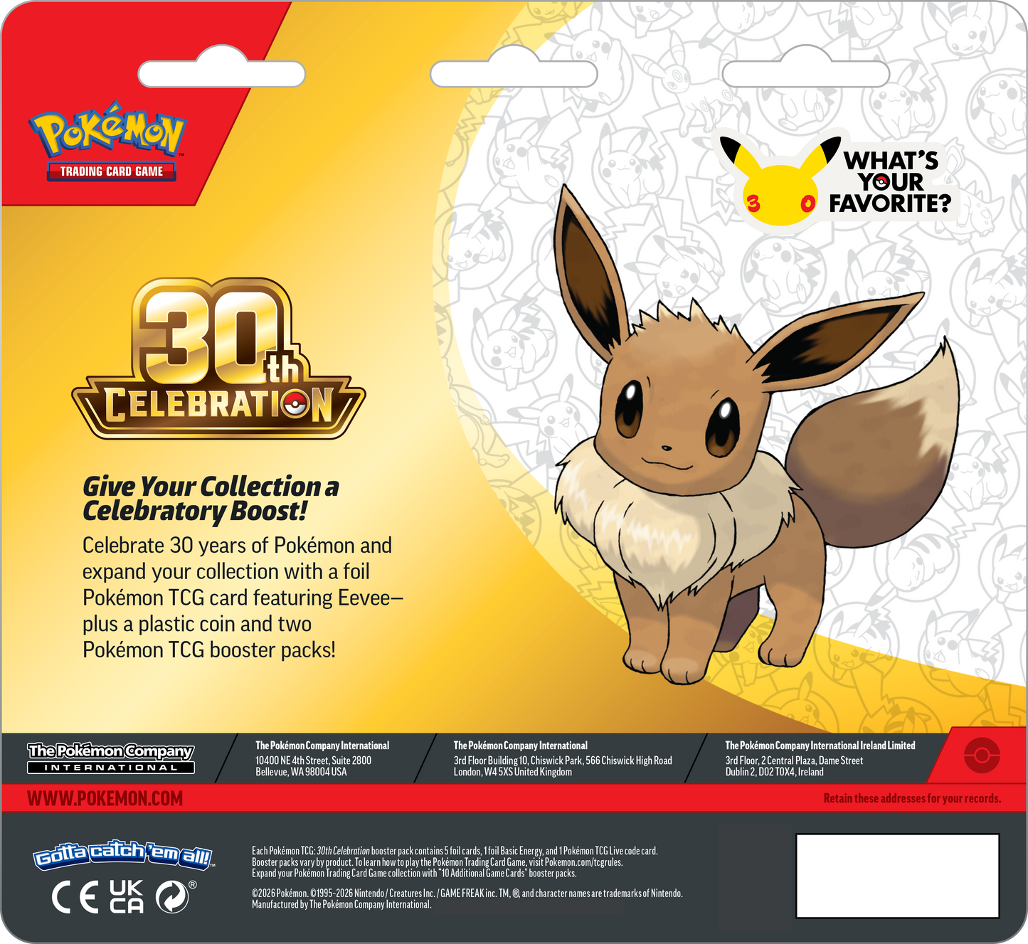 Pokémon 30th Celebration - 2-Pack Blister - Eevee - Pokémon TCG - Back - CollGamers